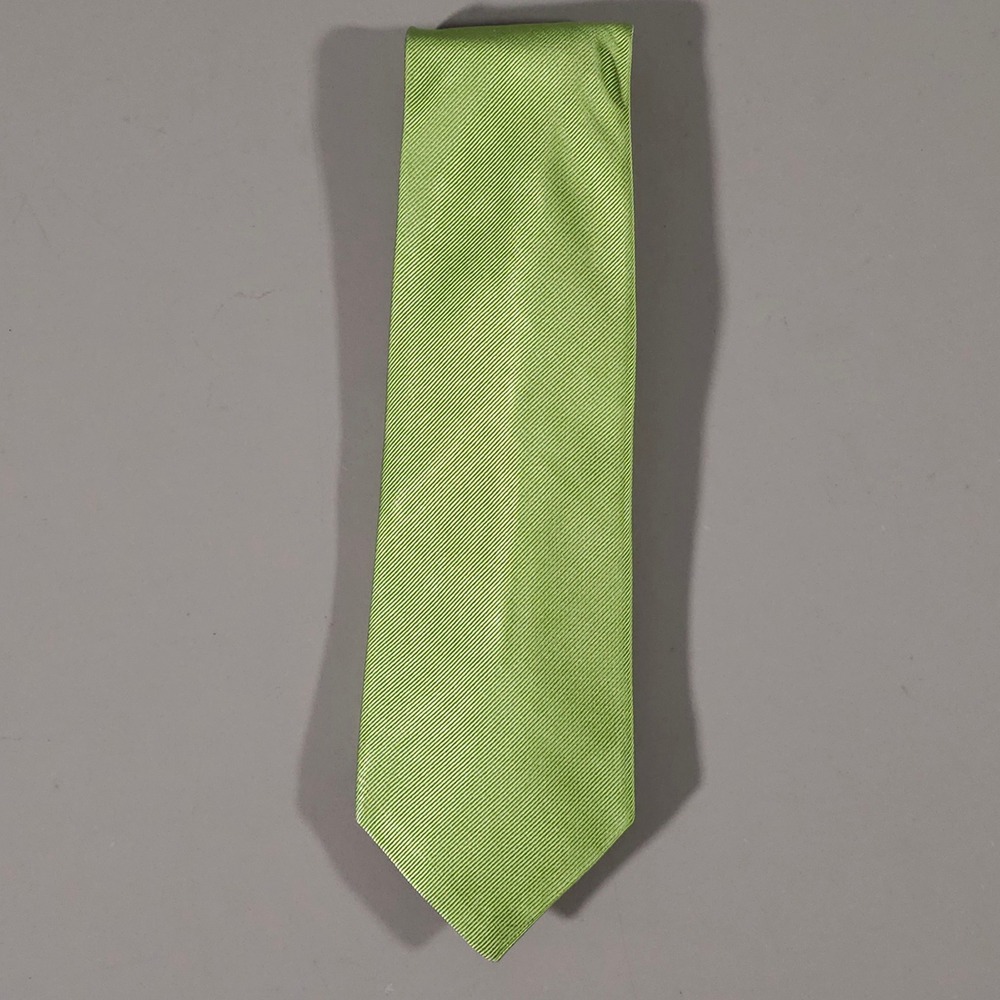 Peter Millar Necktie Mens OS Green Silk Ribbed Texture Hand Folded